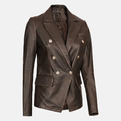 Lavinia Luster Double-Breasted Brown Leather Blazer