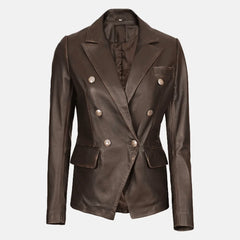 Lavinia Luster Double-Breasted Brown Leather Blazer