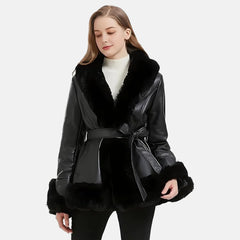 Long Furry Women Bomber Leather Jacket