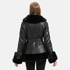 Long Furry Women Bomber Leather Jacket