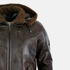 Mens Furry Leather Jacket With Hoodie