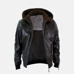 Mens Furry Leather Jacket With Hoodie