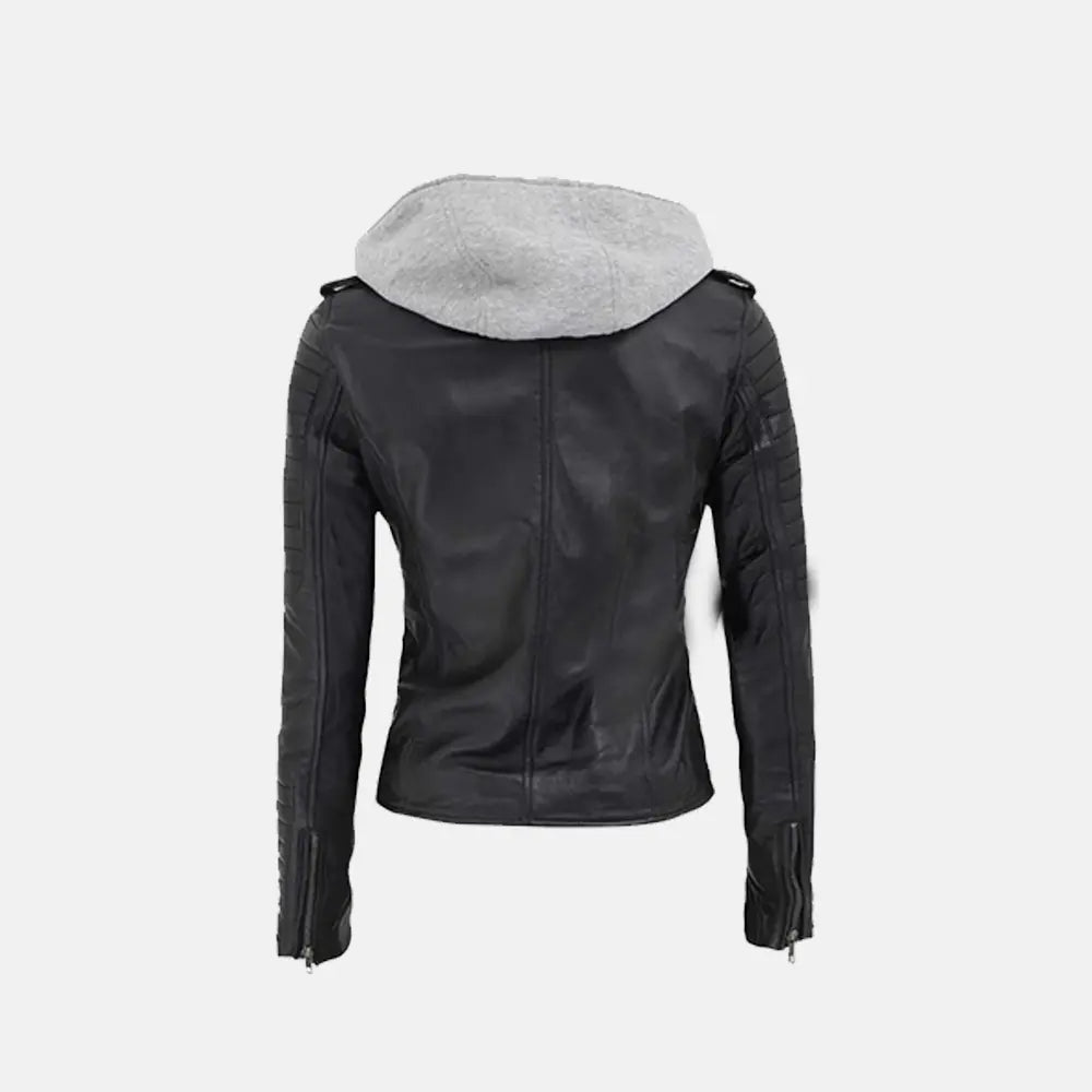 Multi Style Leather Bomber  Jacket with Removable Hood | Black