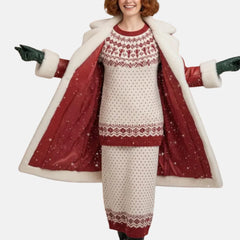 Red Leather Trench Santa Claus Coat Women