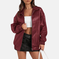 Reida Maroon Leather Bomber Jacket for Women | Order Now