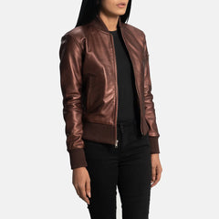 Reida Maroon Leather Bomber Jacket for Women | Order Now