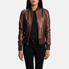 Reida Maroon Leather Bomber Jacket for Women | Order Now