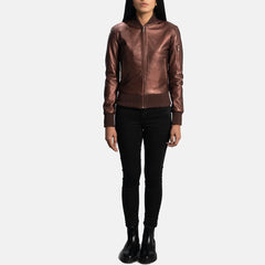 Reida Maroon Leather Bomber Jacket for Women | Order Now