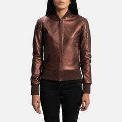 Reida Maroon Leather Bomber Jacket for Women | Order Now