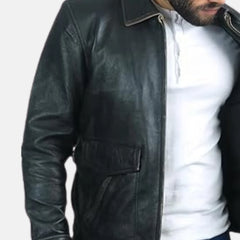 River Road Removable Collar Mens Leather Motorcycle Jacket