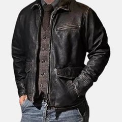River Road Removable Collar Mens Leather Motorcycle Jacket
