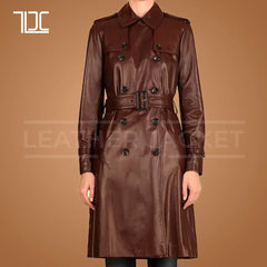 Roamer Leather Coat Women Brown Leather Long Coat - The Leather Jacket Company
