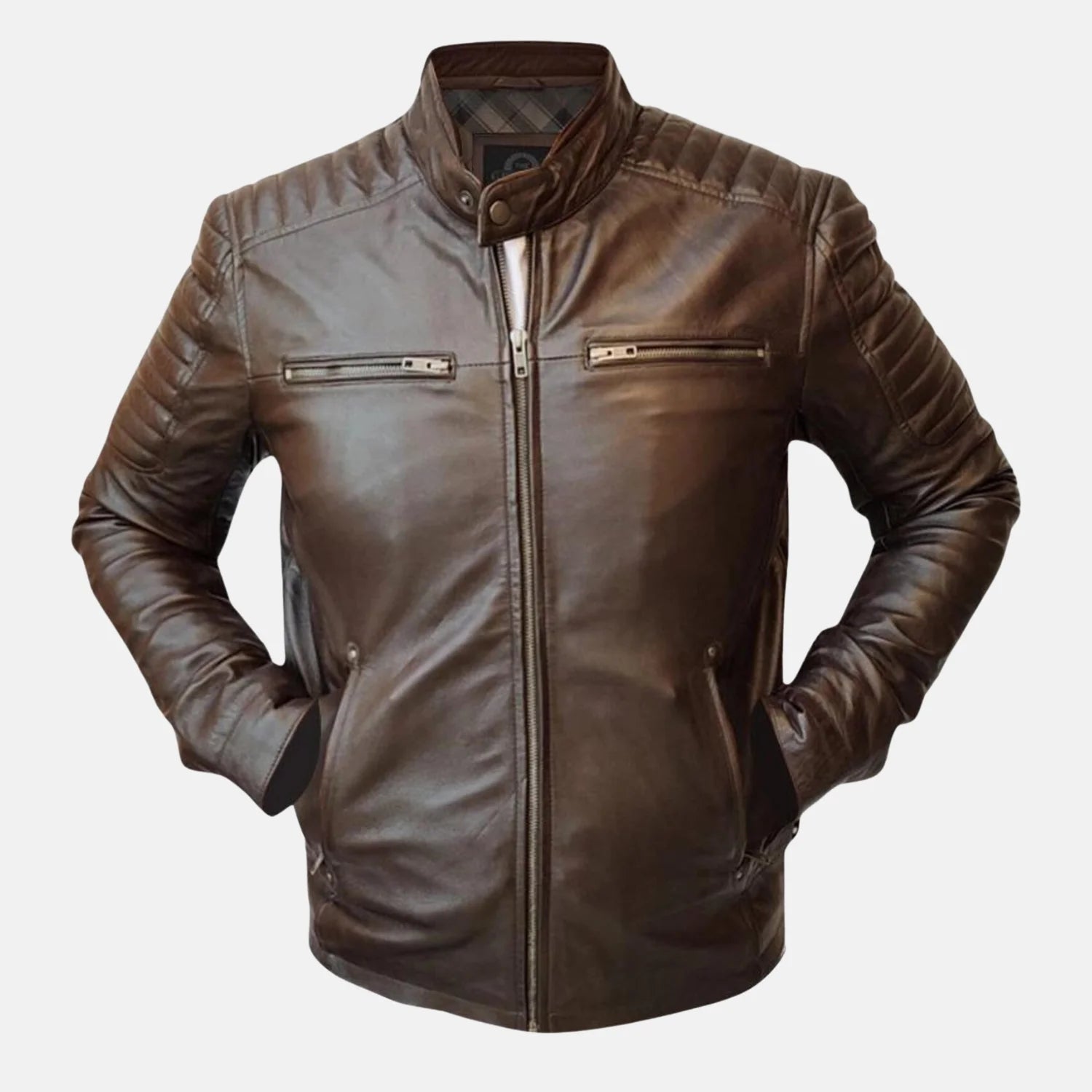  Cafe Racer Style Quilted Leather Jacket
