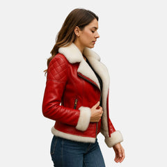 Red Leather Christmas Jacket Women