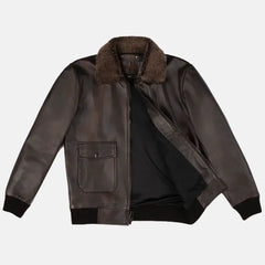 Skyline Leather Bomber Jacket for Men | Dark Brown