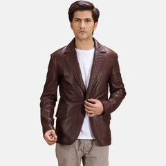 Thorne Maroon Leather Blazer Jacket