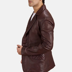 Thorne Maroon Leather Blazer Jacket