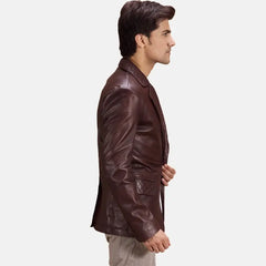 Thorne Maroon Leather Blazer Jacket