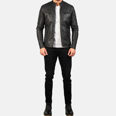 Urban Leather Bomber Jacket For Men | Black