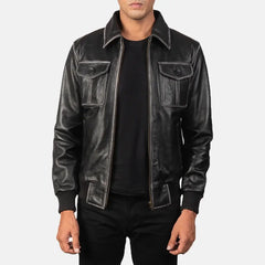 Urban Leather Bomber Jacket For Men | Black