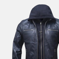 Vortex Removable Hood Mens Leather Motorcycle Jacket