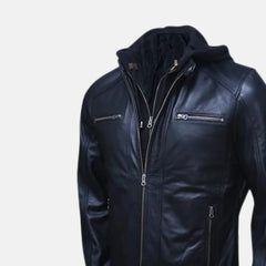 Vortex Removable Hood Mens Leather Motorcycle Jacket
