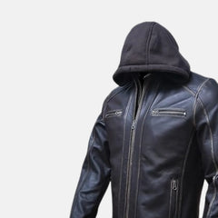 Vortex Removable Hood Mens Leather Motorcycle Jacket