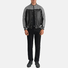 Hunter Leather Bomber Jacket For Men | Black & Grey