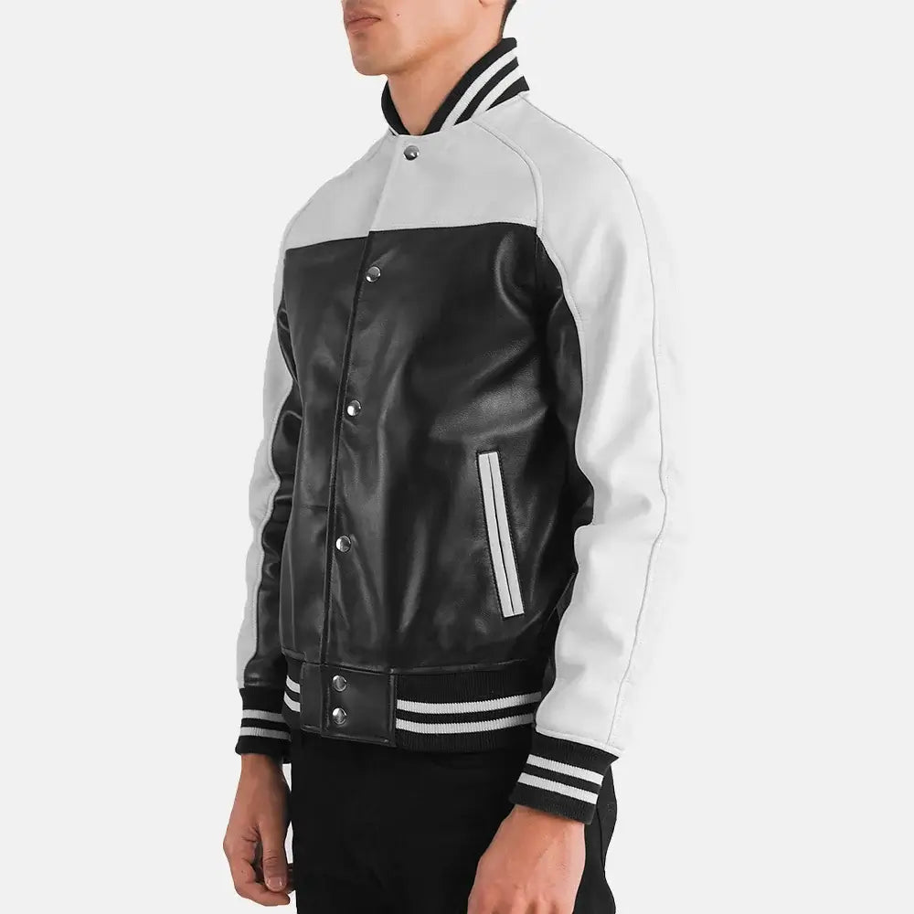 Hunter Leather Bomber Jacket For Men | Black & White