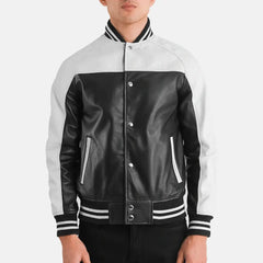 Hunter Leather Bomber Jacket For Men | Black & White