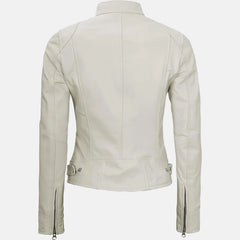 Donna Black White Leather Bomber Jacket for Women | Order Now