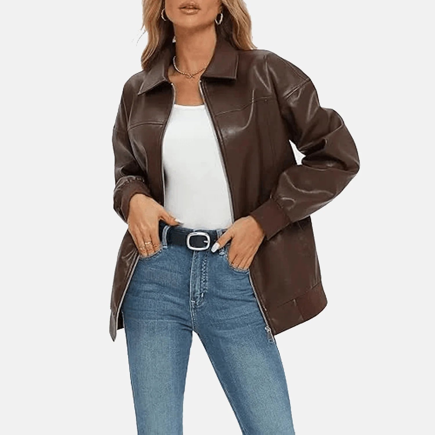 Elara Leather Bomber Jacket for Women | Order Now